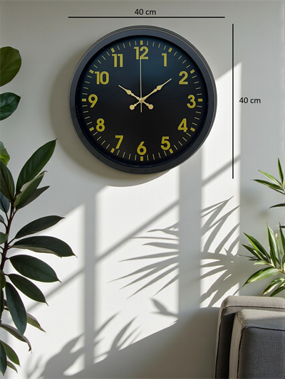 Siyah Standart 40 Cm Metal Dekoratif Duvar Saati