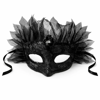 Siyah Taşlı Venedik Maskesi Lüks Tüllü Parti Maskesi