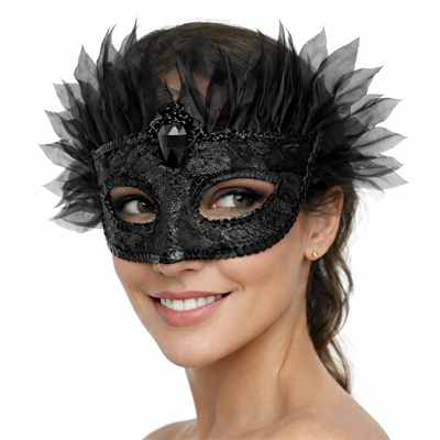 Siyah Taşlı Venedik Maskesi Lüks Tüllü Parti Maskesi