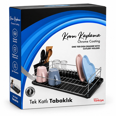 Siyah Tek Katlı Tabaklık - Bulaşıklık Bx40