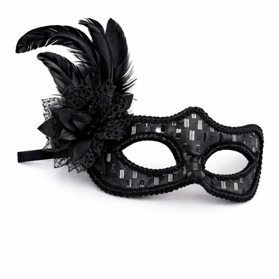 Siyah Tüylü Balo Maskesi Kadın Parti Aksesuarı