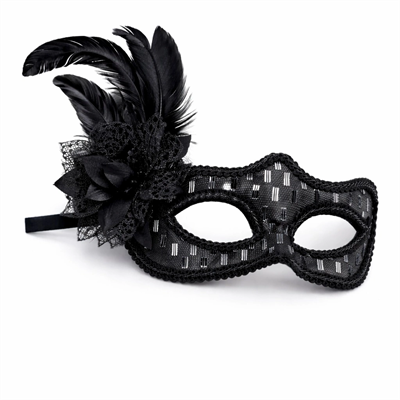 Siyah Tüylü Balo Maskesi Kadın Parti Aksesuarı