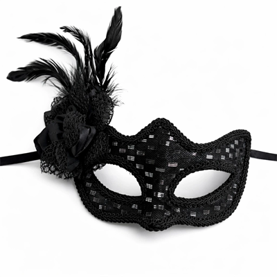 Siyah Tüylü Balo Maskesi Kadın Parti Aksesuarı