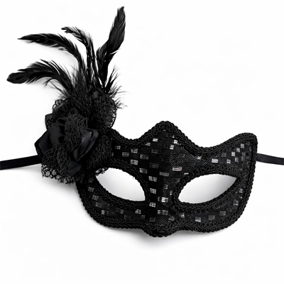 Siyah Tüylü Balo Maskesi Kadın Parti Aksesuarı