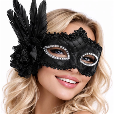 Siyah Tüylü Venedik Lüks Balo Maskesi