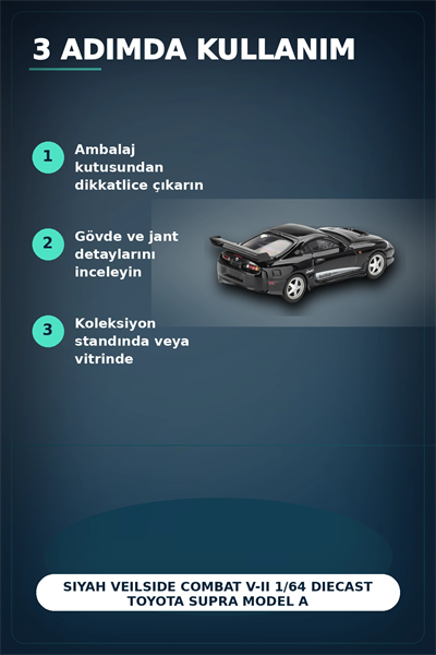 Siyah VeilSide Combat V-II 1/64 Diecast Toyota Supra Model Araba Tekli Koleksiyon BX-313386
