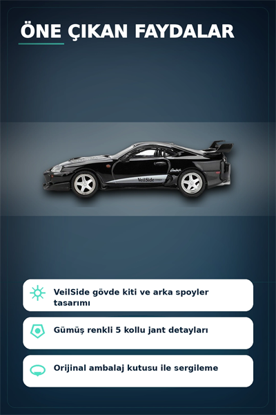 Siyah VeilSide Combat V-II 1/64 Diecast Toyota Supra Model Araba Tekli Koleksiyon BX-313386
