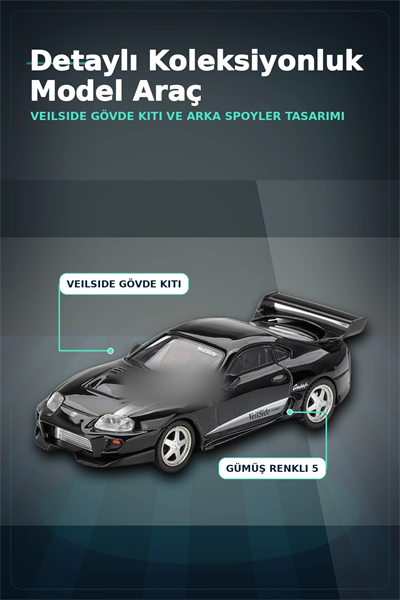 Siyah VeilSide Combat V-II 1/64 Diecast Toyota Supra Model Araba Tekli Koleksiyon BX-313386