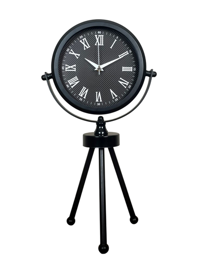 Siyah Zarif Dekoratif Üç Ayaklı Metal Masa Saati