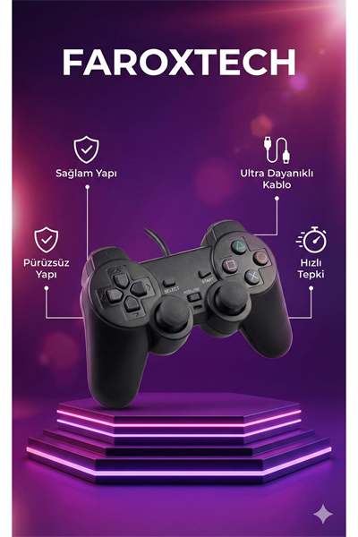Siyah kablolu titreşimli analog joystick PC uyumlu Bluetoothsuz garantisiz - Elektronik