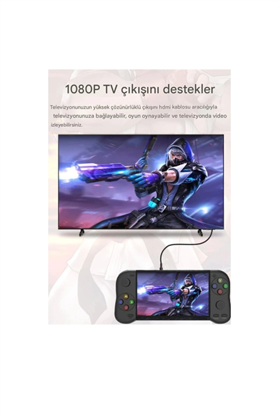 Siyah renk 5 inç IPS ekranlı HDMI ve USB girişli elektronik oyun el konsolu 64 GB hafıza