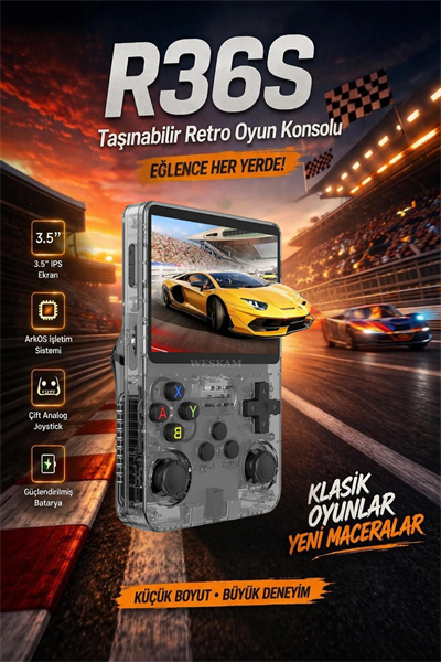 Siyah retro oyun konsolu 64 GB hafıza 15.000+ yüklü oyun yeni nesil el tipi cihaz