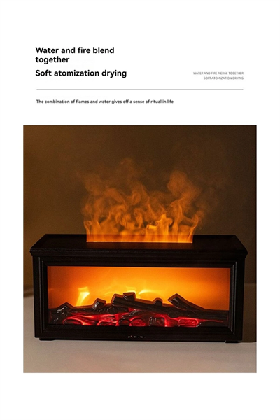 Siyah şömine görünümlü oda hava nemlendirici aromaterapi difüzör 220-240V 50Hz 2 yıl garantili