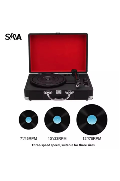 Siyah taşınabilir çantalı retro bluetooth hoparlörlü pikap radyo usb mp3 plak çalar