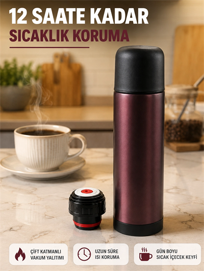 Sızdırmaz Kapaklı Vakumlu Termos Uzun Süre Sıcak Soğuk Tutan Termos