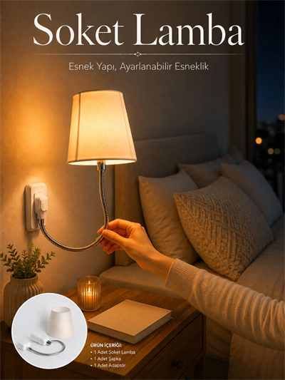 Soket Lamba Yatak Başı Işığı Ayarlanabilir Boyunlu