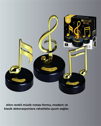 Sol Anahtarı Figürlü Dönen Müzik Kutusu Altın Renk Dekoratif