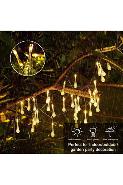 Solar 5 Metre 20 LED Günışığı Damlacık Işıkları, Güneş Enerjili LED Işıklar Dış Mekan