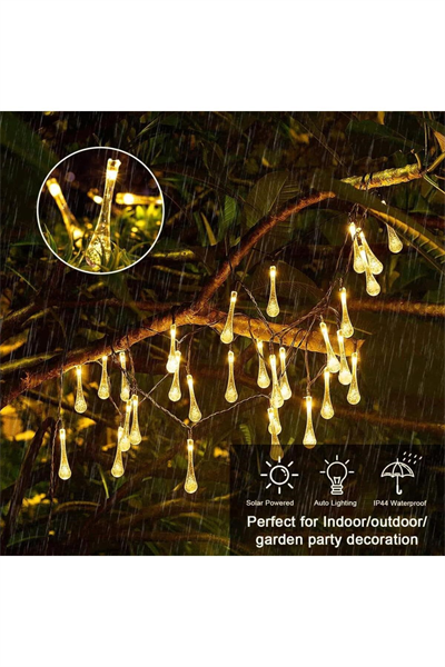 Solar 5 Metre 20 LED Günışığı Damlacık Işıkları, Güneş Enerjili LED Işıklar Dış Mekan