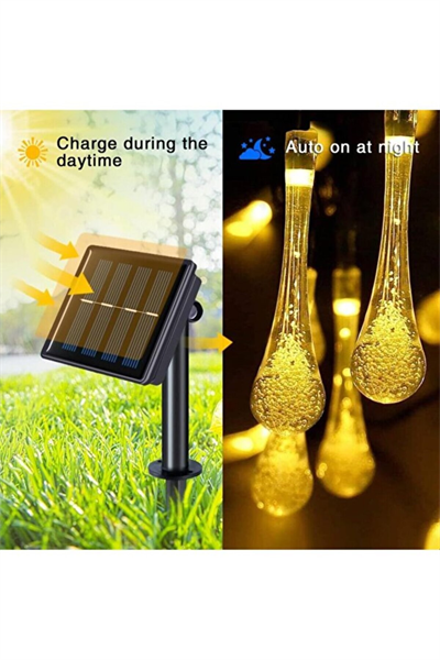 Solar 5 Metre 20 LED Günışığı Damlacık Işıkları, Güneş Enerjili LED Işıklar Dış Mekan