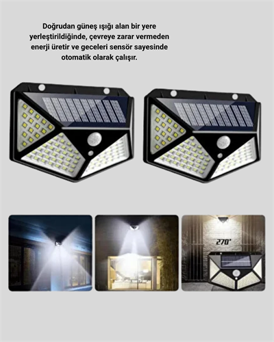 Solar Bahçe Lambası 100 LED Hareket Sensörlü Güneş Enerjili Aydınlatma