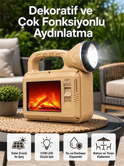 Solar COB Alev Efektli Lamba – Güneş Enerjili, Suya Dayanıklı, Taşınabilir