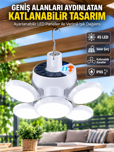 Solar Enerjili Katlanabilir Led Kamp ve Bahçe Lambası