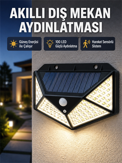 Solar Güçlü 100 LED Bahçe Lambası – Enerji Tasarruflu, Suya Dayanıklı ve Geniş Açılı Işık