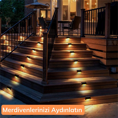 Solar Güneş Enerjili Şarj Edilen Köşebent Merdiven Veranda Bahçe Yolu Led Lamba Işık 4 Adet Bx40