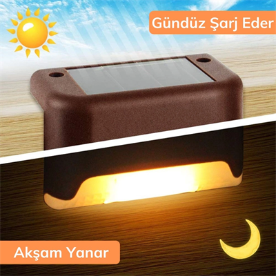 Solar Güneş Enerjili Şarj Edilen Köşebent Merdiven Veranda Bahçe Yolu Led Lamba Işık 4 Adet Bx40