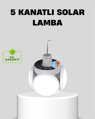 Solar Güneş Enerjili ve USB Şarjlı 5 Kanatlı LED Kamp Lambası