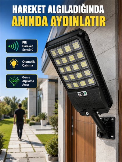 Solar LED Bahçe Lambası Hareket Sensörlü Uzaktan Kumandalı Dış Mekan Aydınlatma