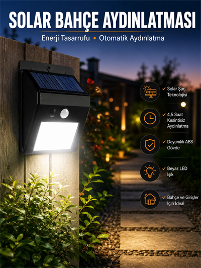 Solar Lamba Giriş, Bahçe Yol Avlu Hareket Sensörlü Led Parlak Gece Su Geçirmez