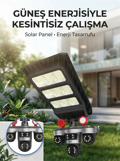 Solar Panelli Akıllı Güvenlik Kamerası LED Projektörlü