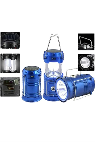 Solar Şarjlı Kamp Lambası Güneş Enerjili Kızaklı Kamp Feneri Çadır Feneri Led Işıldak