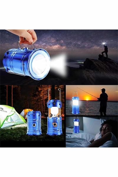 Solar Şarjlı Kamp Lambası Güneş Enerjili Kızaklı Kamp Feneri Çadır Feneri Led Işıldak