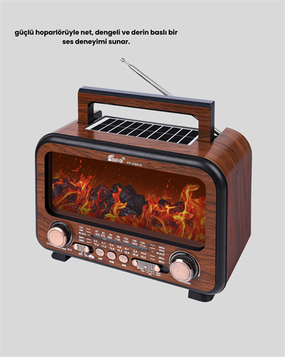 Solar Şarjlı Şömine Alev Efektli Bluetooth Hoparlör 7W Taşınabilir Ses Sistemi