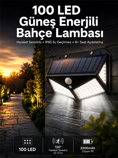 Solar Sensörlü Duvar Lambası Bahçe Lambası Parlak Beyaz Işık Suya Dayanıklı