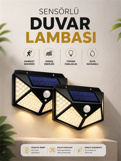 Solar Sensörlü Duvar Lambası Bahçe Lambaso Parlak Beyaz Işık Suya Dayanıklı