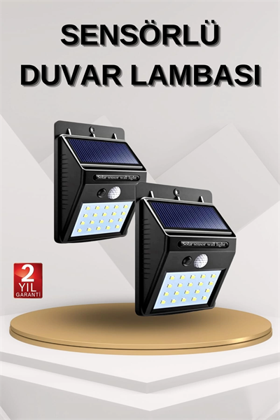 Solar Sensörlü Duvar Lambası Bahçe Lamba 20 Led Işık