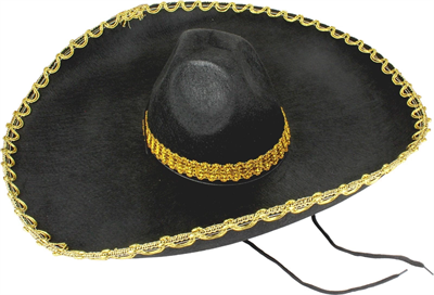 Sombrero Meksika Şapkası Mariachi Altın Şeritli Yetişkin Boy