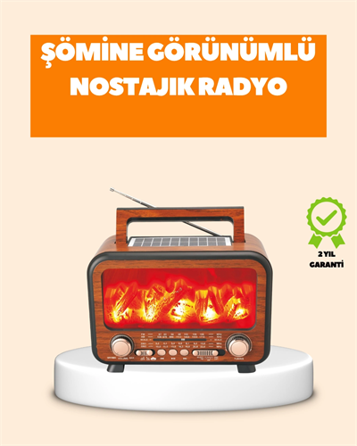 Şömine Alev Işıklı Solar Bluetooth Hoparlör – 7W Güçlü Ses, FM Radyo