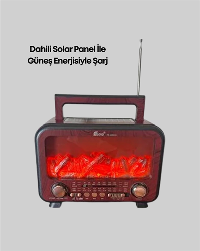 Şömine Alev Işıklı Solar Bluetooth Hoparlör – 7W Güçlü Ses, FM Radyo