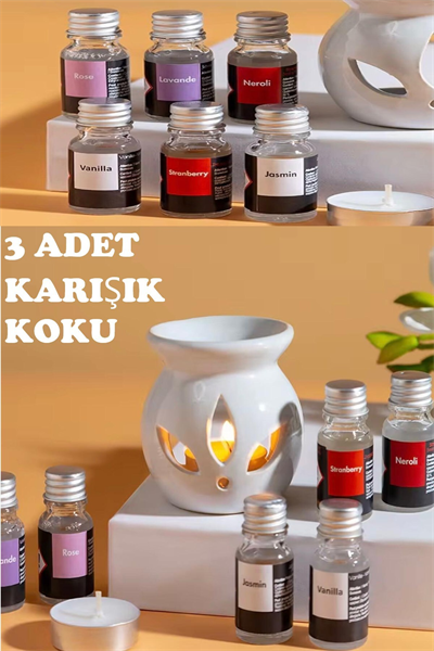 Sonx 3 lü Aromaterapi Uçucu Yağ Seti ve Seramik Buhurdanlık - Rahatlatıcı Oda Kokusu & Spa Deneyimi