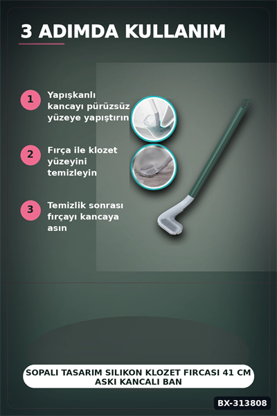 Sopali Tasarim Silikon Klozet Fircasi 41 cm Aski Kancali Banyo Temizlik Seti BX-313808