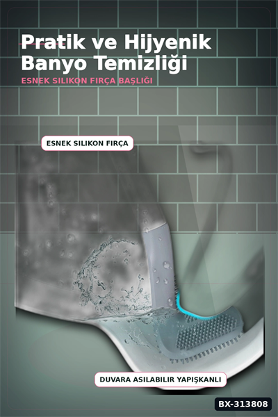 Sopali Tasarim Silikon Klozet Fircasi 41 cm Aski Kancali Banyo Temizlik Seti BX-313808