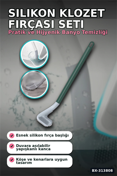 Sopali Tasarim Silikon Klozet Fircasi 41 cm Aski Kancali Banyo Temizlik Seti BX-313808