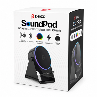 SoundPad Bluetooth Hoparlör - İndüksiyon Temas Özellikli - Telefon Standlı - Type-C Şarj - RGB Ambiyans Aydınlatma