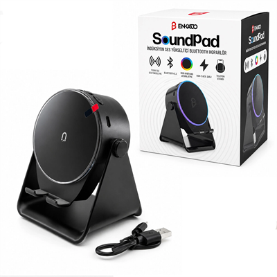 SoundPad Bluetooth Hoparlör - İndüksiyon Temas Özellikli - Telefon Standlı - Type-C Şarj - RGB Ambiyans Aydınlatma