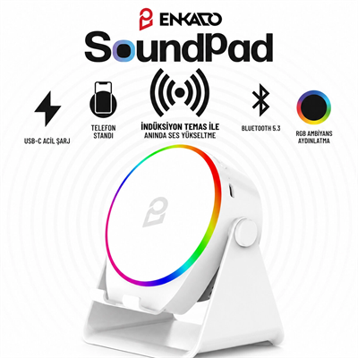 Soundpad 5ın1 - 5w - 2000mah Temas İle Ses Yükseltme - Telefon Stand - Usb-c Şarj Beyaz İndiksiyon Ses Yükseltici Bluetooth Hoparlör Speaker Ekd-s11 Bx40